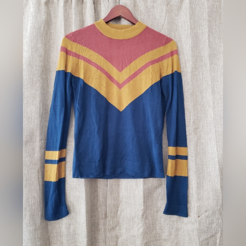 Free People Blue and Gold Fitted Long Sleeve Hoodie